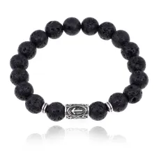 Браслет с руной Тейваз и нат.камнем Лава 10 мм BSRC-20-09