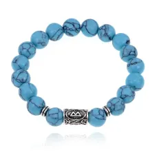 Браслет с руной Беркана и синт. камнем Бирюза 10 мм BSRC-21-05