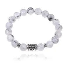 Браслет с руной Беркана и нат. камнем Кахолонг 10 мм BSRC-21-07