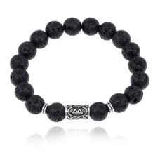 Браслет с руной Беркана и нат.камнем Лава 10 мм BSRC-21-09