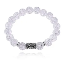 Браслет с руной Беркана и синт. камнем Сахарный кварц 10 мм BSRC-21-16