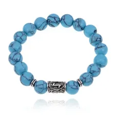 Браслет с руной Эйваз и синт.камнем Бирюза 10 мм BSRC-22-05