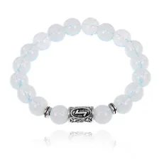 Браслет с руной Эйваз и синт.камнем Лунный камень 10 мм BSRC-22-11