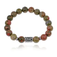 Браслет с руной Эйваз и нат.камнем Унакит 10 мм BSRC-22-20