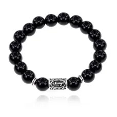 Браслет с руной Эйваз и нат.камнем Черный агат 10 мм BSRC-22-23