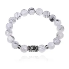 Браслет с руной Манназ и нат.камнем Кахолонг 10 мм BSRC-23-07