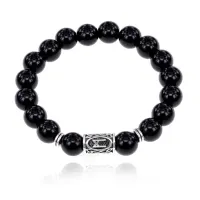 Браслет с руной Манназ и нат.камнем Черный агат 10 мм BSRC-23-23