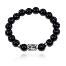 Браслет с руной Манназ и нат.камнем Черный агат 10 мм BSRC-23-23