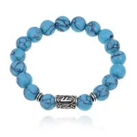 Браслет с руной Ансуз и синтетическим камнем Бирюза 10 мм BSRC-24-05
