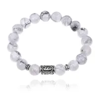 Браслет с руной Ансуз и нат.камнем Кахолонг 10 мм BSRC-24-07