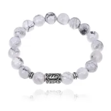 Браслет с руной Ансуз и нат.камнем Кахолонг 10 мм BSRC-24-07