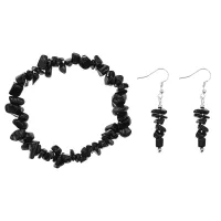 Комплект из натурального черного агата (браслет и серьги) NJ028-03