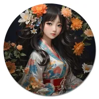Коврик для мыши Девушка в кимоно с цветами, d.20см KM1202