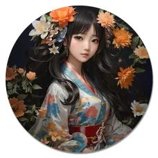 Коврик для мыши Девушка в кимоно с цветами, d.20см KM1202