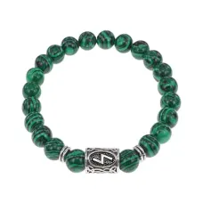 Браслет с руной Соулу и синт.камнем Малахит BSRD-01-12