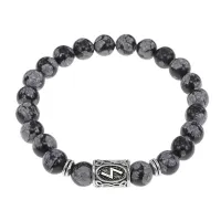 Браслет с руной Соулу и нат.камнем Снежный обсидиан BSRD-01-14