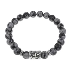 Браслет с руной Соулу и нат.камнем Снежный обсидиан BSRD-01-14