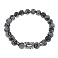 Браслет с руной Иса и нат.камнем Снежный обсидиан BSRD-02-14