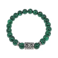 Браслет с руной Дагаз и синт.камнем Малахит BSRD-03-12
