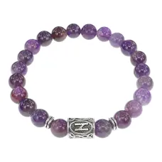 Браслет с руной Хагалаз и нат.камнем Аметист BSRD-04-03