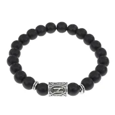 Браслет с руной Хагалаз и синт.камнем Шунгит BSRD-04-24