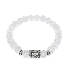 Браслет с руной Ингуз и синт. камнем Сахарный кварц BSRD-05-16