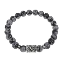 Браслет с руной Йера и нат.камнем Снежный обсидиан BSRD-07-14