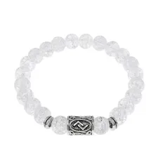 Браслет с руной Йера и синт. камнем Сахарный кварц BSRD-07-16