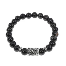 Браслет с руной Йера и нат.камнем Черный агат BSRD-07-23