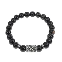 Браслет с руной Гебо и нат.камнем Черный агат BSRD-08-23