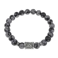 Браслет с руной Турисаз и нат.камнем Снежный обсидиан