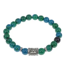 Браслет с руной Турисаз и синт. камнем Хризоколла BSRD-09-21