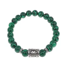 Браслет с руной Райдо и синт. камнем Малахит BSRD-10-12