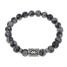 Браслет с руной Райдо и нат.камнем Снежный обсидиан BSRD-10-14