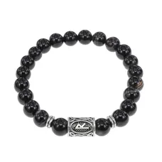 Браслет с руной Райдо и нат.камнем Черный агат BSRD-10-23