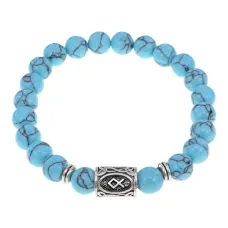 Браслет с руной Одал и синт. камнем Бирюза BSRD-12-05