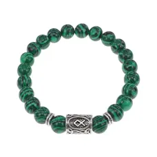 Браслет с руной Одал и синт.камнем Малахит BSRD-12-12