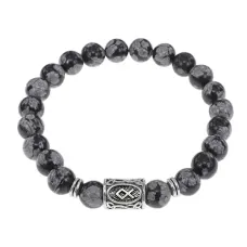 Браслет с руной Одал и нат.камнем Снежный обсидиан BSRD-12-14
