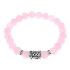 Браслет с руной Одал и нат. камнем Розовый кварц BSRD-12-15