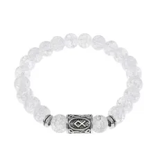 Браслет с руной Одал и синт. камнем Сахарный кварц BSRD-12-16