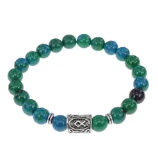 Браслет с руной Одал и синт.камнем Хризоколла BSRD-12-21