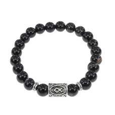Браслет с руной Одал и нат.камнем Черный агат BSRD-12-23