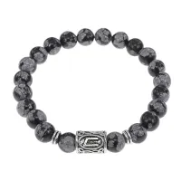 Браслет с руной Уруз и нат. камнем Снежный обсидиан BSRD-13-14