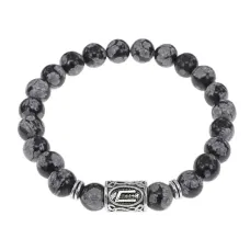 Браслет с руной Уруз и нат. камнем Снежный обсидиан BSRD-13-14