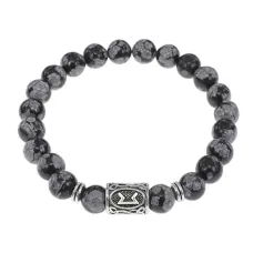 Браслет с руной Перт и нат.камнем Снежный обсидиан BSRD-14-14