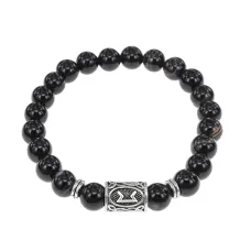 Браслет с руной Перт и нат.камнем Черный агат BSRD-14-23