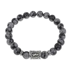 Браслет с руной Наутиз и нат. камнем Снежный обсидиан BSRD-15-14