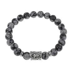 Браслет с руной Альгиз и нат. камнем Снежный обсидиан BSRD-16-14