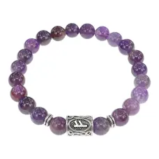 Браслет с руной Феху и нат.камнем Аметист BSRD-17-03