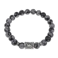 Браслет с руной Феху и нат.камнем Снежный обсидиан BSRD-17-14